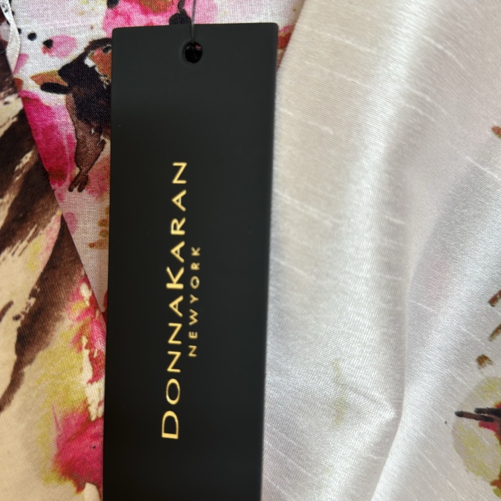 Donna Karan White Floral Wrap Midi Dress with Pink Accents - Picture 3 of 14